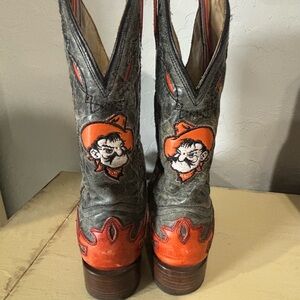 Oklahoma State Pistol Pete cowboy Boots - Grey and Orange